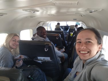 Kate Murray, Allen Makamure, Keethan Kander and Helen Hill on route to site via a charter plane in AFRICA